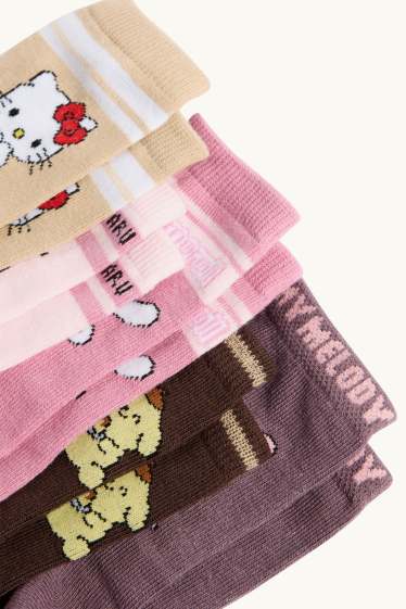 Kinderen: meisjes - Set van 5 paar - Hello Kitty and Friends - sokken met motief - beige