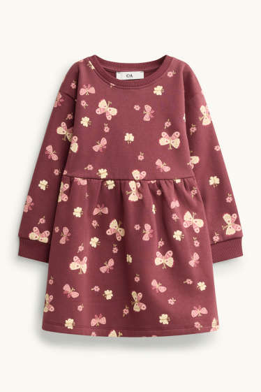 Kinderen: meisjes - Vlinder - jurk van sweatstof - bordeaux