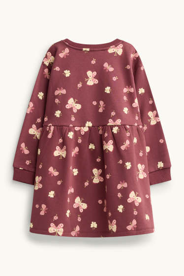 Kinderen: meisjes - Vlinder - jurk van sweatstof - bordeaux