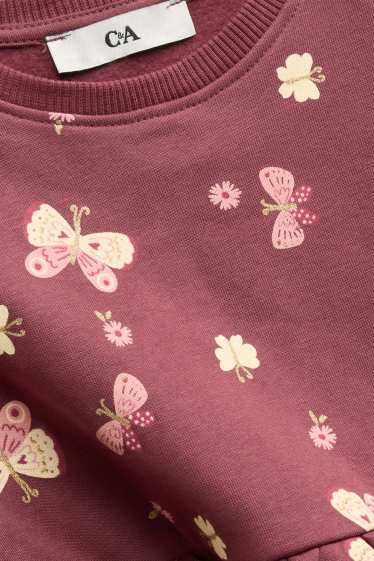 Kinderen: meisjes - Vlinder - jurk van sweatstof - bordeaux