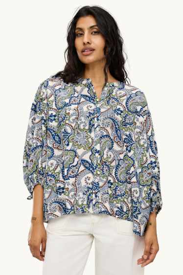 Women - Blouse - patterned - white / blue