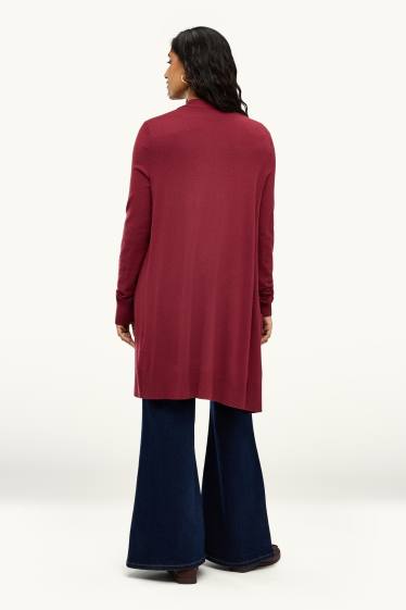 Damen - Lange Strickjacke - bordeaux
