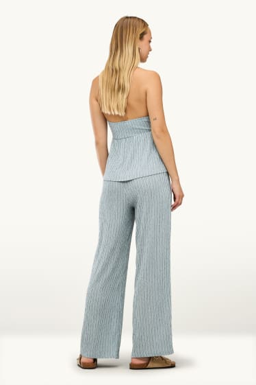 Women - Cloth trousers - mid-rise waist - wide leg - striped - light blue