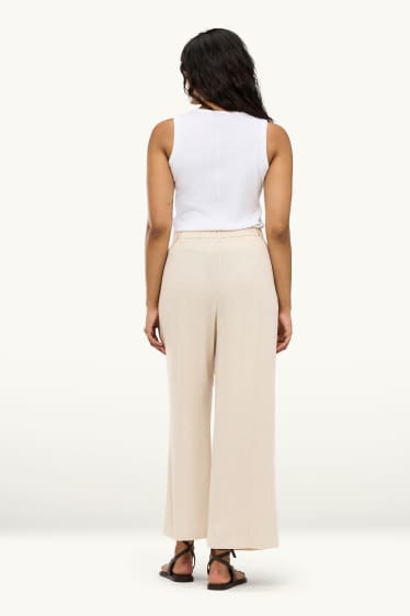 Women - Linen blend cloth trousers - high waist - palazzo - beige