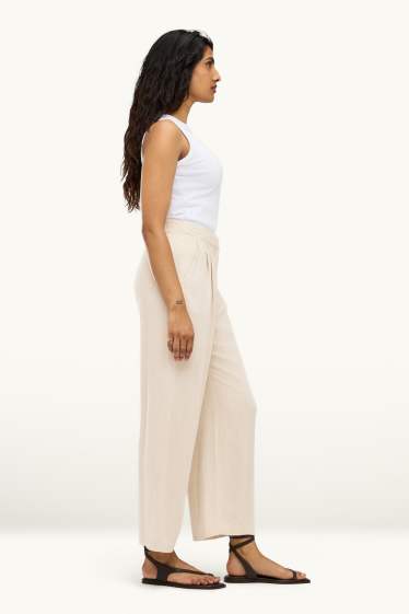 Women - Linen blend cloth trousers - high waist - palazzo - beige