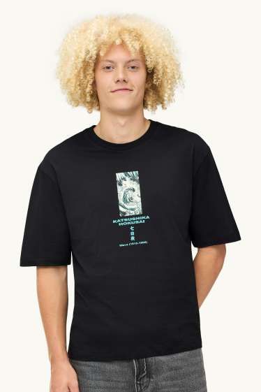 Herren - T-Shirt - Oversized - Katsushika Hokusai - schwarz