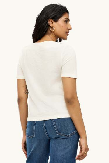 Donna - T-shirt - regular fit - arricciature - bianco