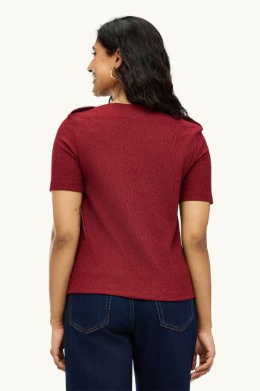 Donna - T-shirt - regular fit - arricciature - rosso scuro