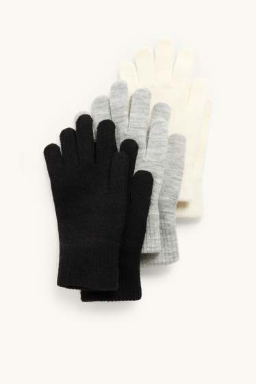 Enfants filles - Lot de 3 paires - gants - noir / gris