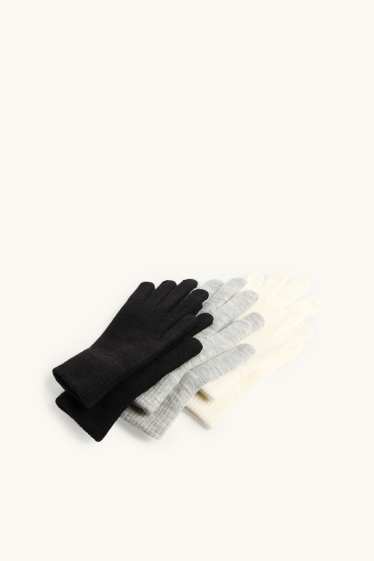 Enfants filles - Lot de 3 paires - gants - noir / gris