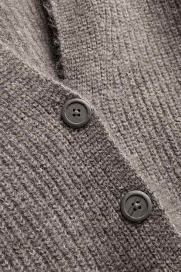 Women - Cardigan with hood - gray-brown
