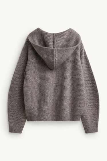 Women - Cardigan with hood - gray-brown