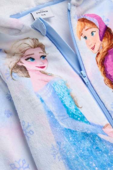 Kinder Mädchen - Die Eiskönigin - Onesie mit Kapuze - Glanz-Effekt - weiss / hellblau