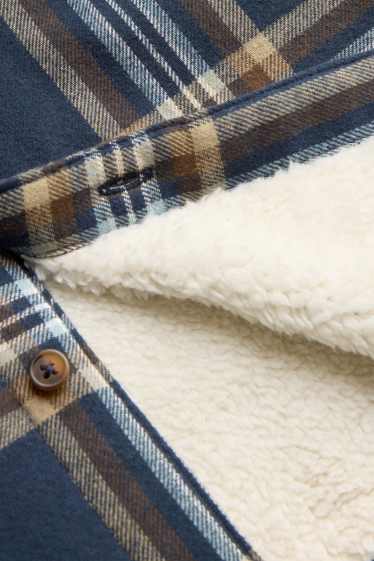 Children Boys - Flannel shirt jacket - lined - check - blue / beige