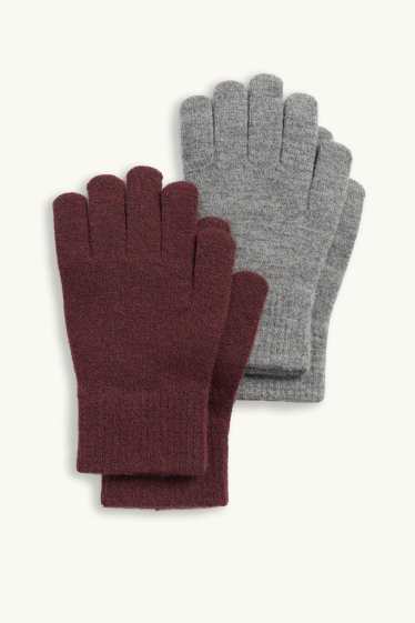 Kinderen: meisjes - Set van 2 paar - handschoenen - grijs / donkerrood