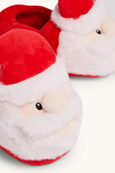 Děti - chlapci - Santa - vánoční domácí obuv - červená/bílá