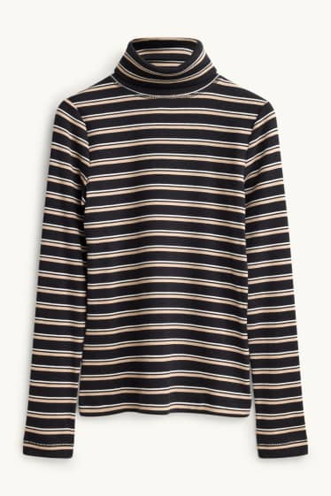 Dona - Samarreta de mànigues llargues - slim fit - de ratlles - negre/beix