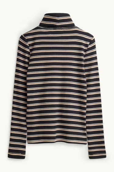 Dona - Samarreta de mànigues llargues - slim fit - de ratlles - negre/beix