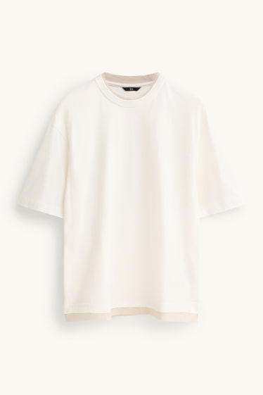 Hommes - T-shirt - regular fit - look 2-en-1 - blanc