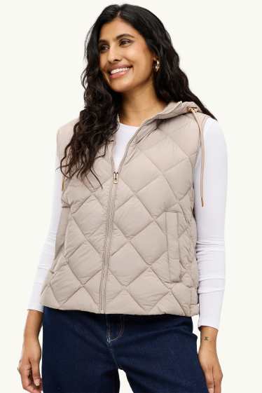 Donna - Gilet trapuntato con cappuccio - idrorepellente - marrone