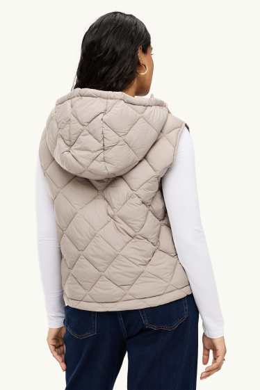 Donna - Gilet trapuntato con cappuccio - idrorepellente - marrone