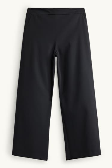 Damen - Stoffhose - High Waist - Wide Leg - schwarz