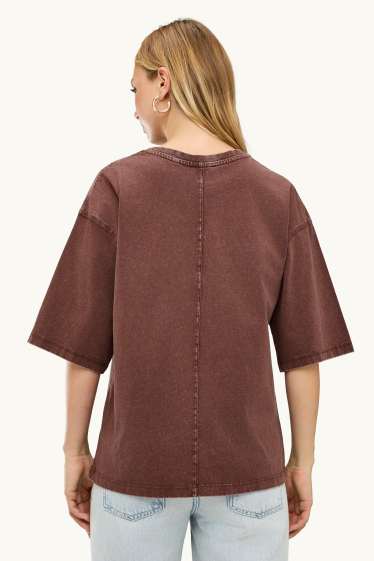 Dames - T-shirt - oversized - bruin