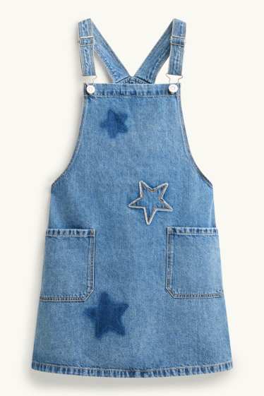 Enfants filles - Étoile - ensemble - robe-salopette en jean et haut à manches longues - 2 pièces - bleu / blanc