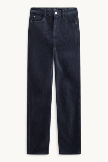 Damen - Cordhose - High Waist - Straight Fit - LYCRA ® - dunkelblau