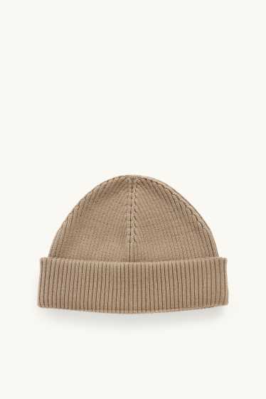 Heren - Beanie - geribd - beige