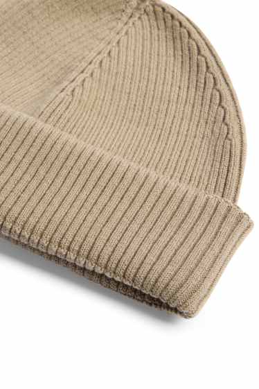 Heren - Beanie - geribd - beige