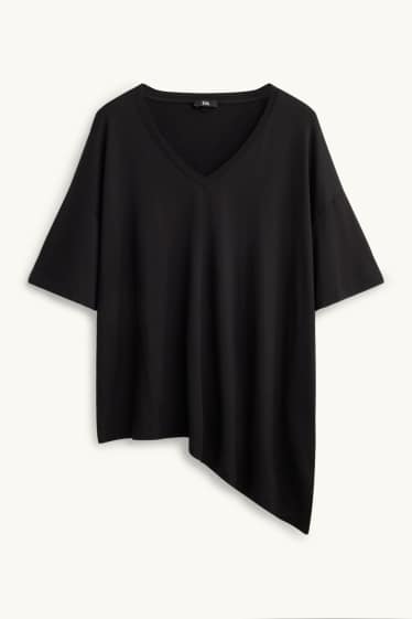 Femei - Tricou cu decolteu în V - relaxed fit - negru