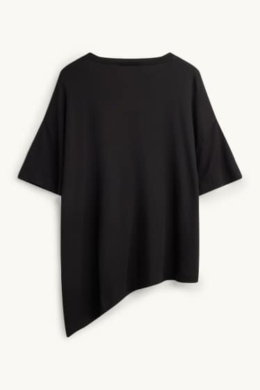 Femei - Tricou cu decolteu în V - relaxed fit - negru