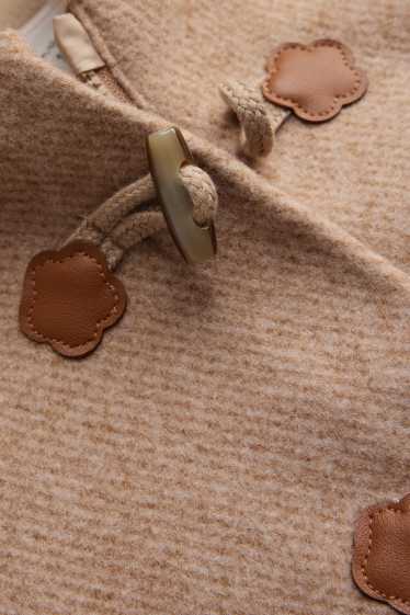 Baby Mädchen - Blümchen - Baby-Dufflecoat mit Kunstfellbesatz - beige-melange
