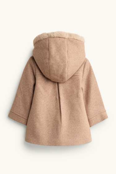 Baby Mädchen - Blümchen - Baby-Dufflecoat mit Kunstfellbesatz - beige-melange