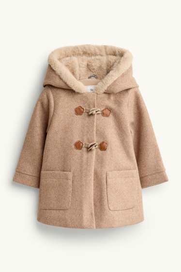Baby Mädchen - Blümchen - Baby-Dufflecoat mit Kunstfellbesatz - beige-melange