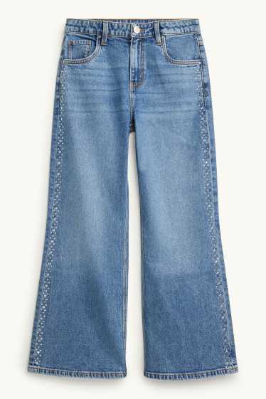 Copii - Fete - Baggy jeans cu ștrasuri - denim-albastru