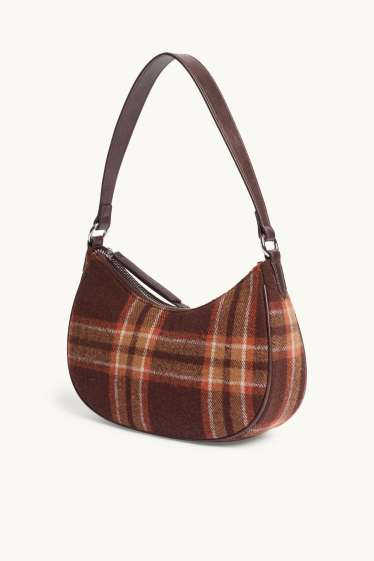 Damen - Schultertasche - kariert - braun / beige