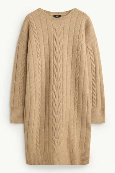 Femei - Rochie din tricot - straight fit - cu torsade - bej