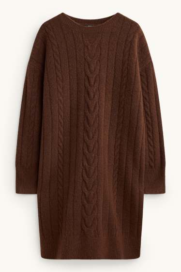 Femei - Rochie din tricot - straight fit - cu torsade - maro închis
