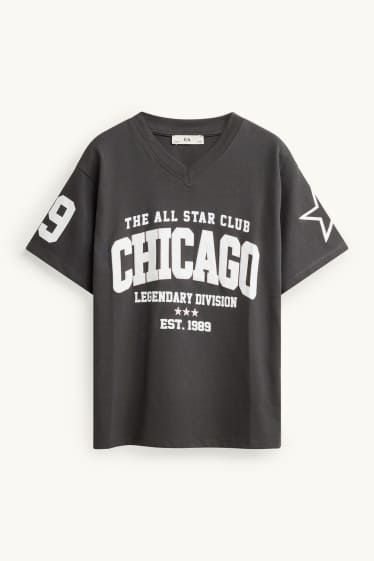 Copii - Fete - Chicago - tricou cu mânecă scurtă - supradimensionat - gri închis / alb