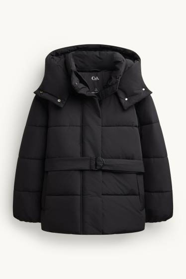Femmes - Doudoune avec capuche - doublée - finition déperlante - noir