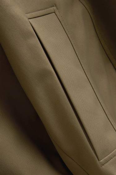 Damen - Crop Trenchcoat mit Kunstfellbesatz - wasserabweisend - khaki