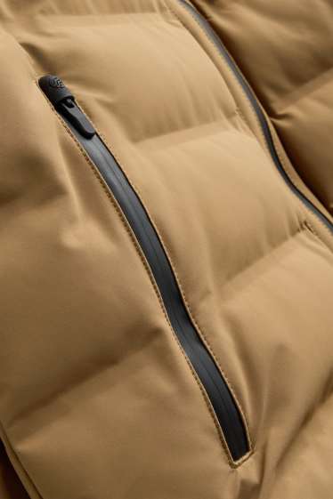 Heren - Sportjas met stiksels en met capuchon - gevoerd - Caramel