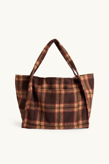 Donna - Shopper grande - a quadretti - marrone / beige