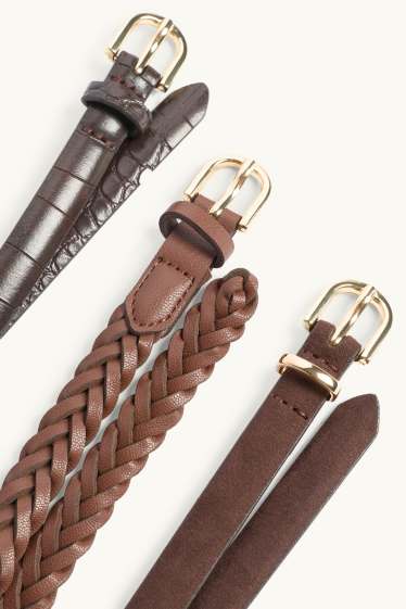 Femmes - Lot de 3 - ceinture - matière synthétique - marron