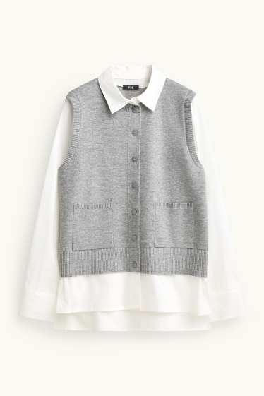 Femmes - Gilet en maille - look 2-en-1 - gris