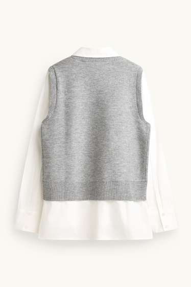 Femmes - Gilet en maille - look 2-en-1 - gris