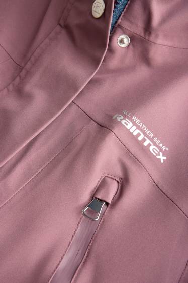 Children Girls - Rain jacket with hood and faux fur collar - waterproof - dark rose