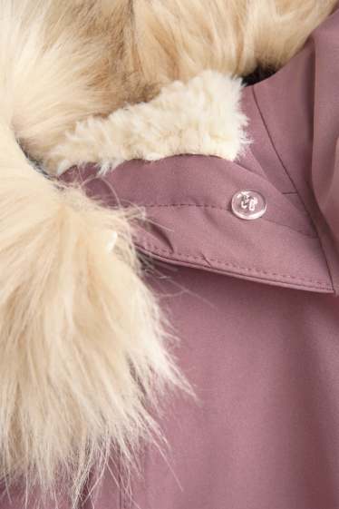 Children Girls - Rain jacket with hood and faux fur collar - waterproof - dark rose